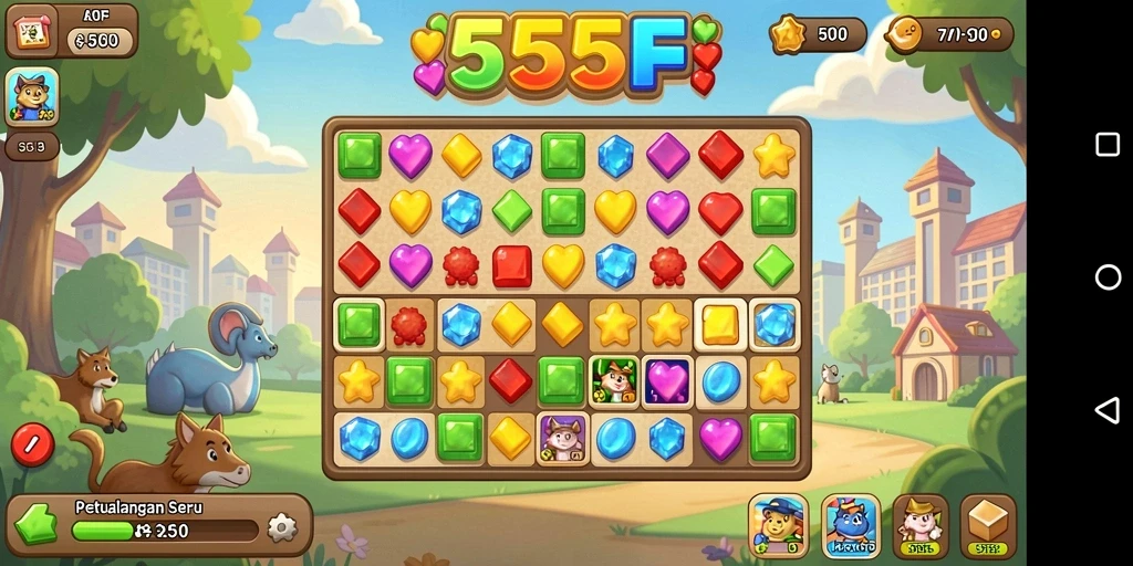 Screenshot menampilkan gameplay seru dan warna-warni dari 555F.