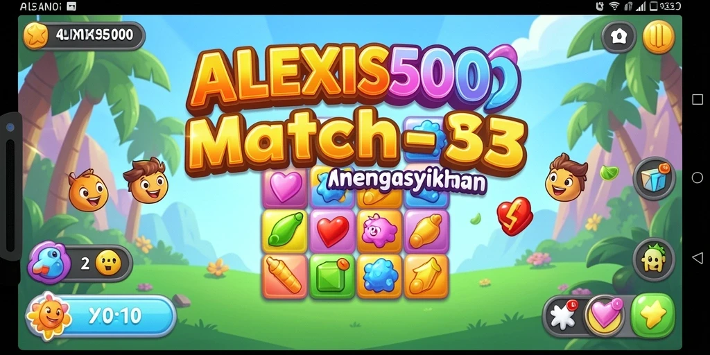 Tampilan gameplay ALEXIS500 yang menarik dan penuh warna.
