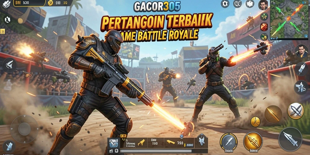 Tampilan gameplay GACOR305 menunjukkan pertarungan seru dalam arena Battle Royale.