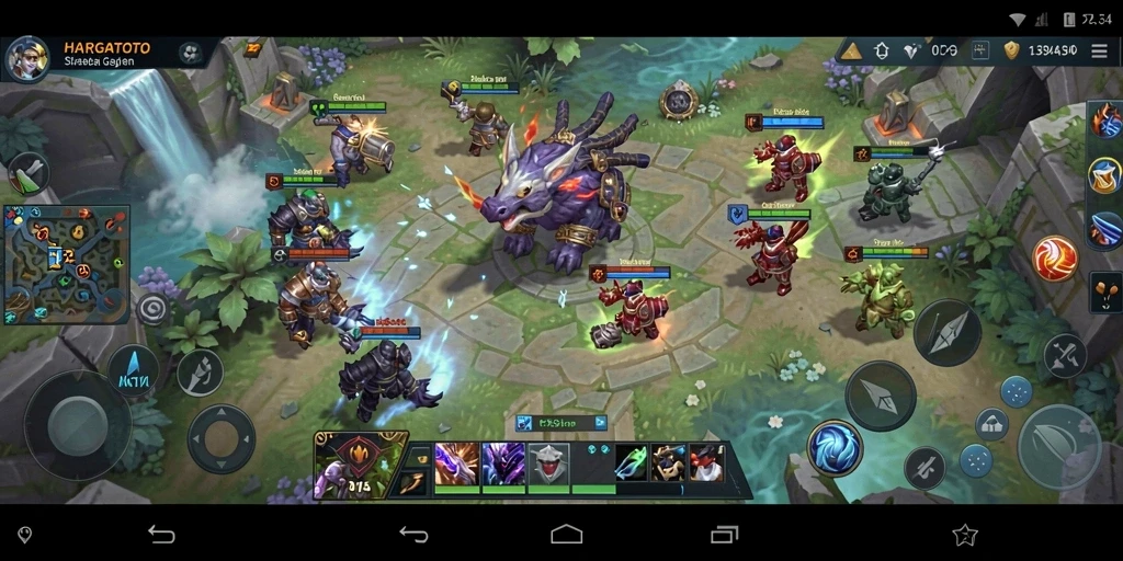 Screenshot gameplay HARGATOTO menampilkan pertempuran strategis yang intens.