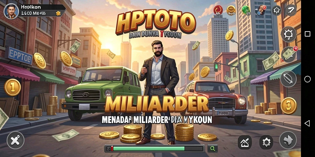 Screenshot HPTOTO menampilkan berbagai elemen gameplay Tycoon yang menarik.
