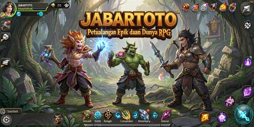 Screenshot utama JABARTOTO menampilkan pertarungan epik dalam dunia RPG.