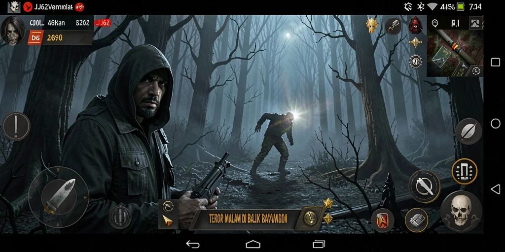Tampilan gameplay mendebarkan di JJ62, penuh ketegangan dan kengerian.