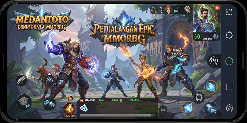 Tampilan gameplay MEDANTOTO yang menampilkan pertempuran epik dalam dunia MMORPG.