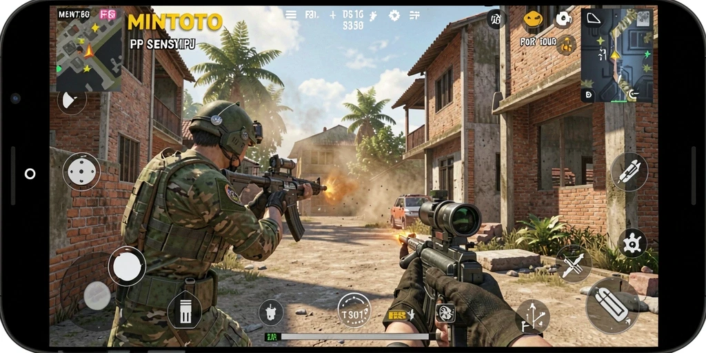 Screenshot MINTOTO menampilkan aksi tembak-menembak yang intens dalam permainan FPS.