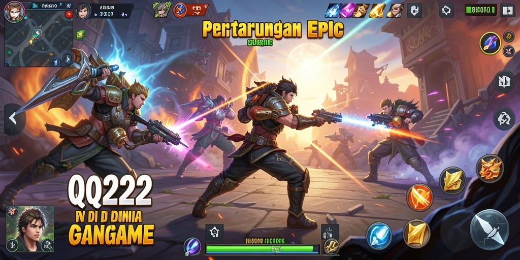 Tangkapan layar utama QQ222 menampilkan aksi pertarungan yang intens.