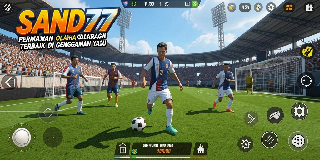 Screenshot utama SAND77 menampilkan pertandingan seru olahraga virtual.