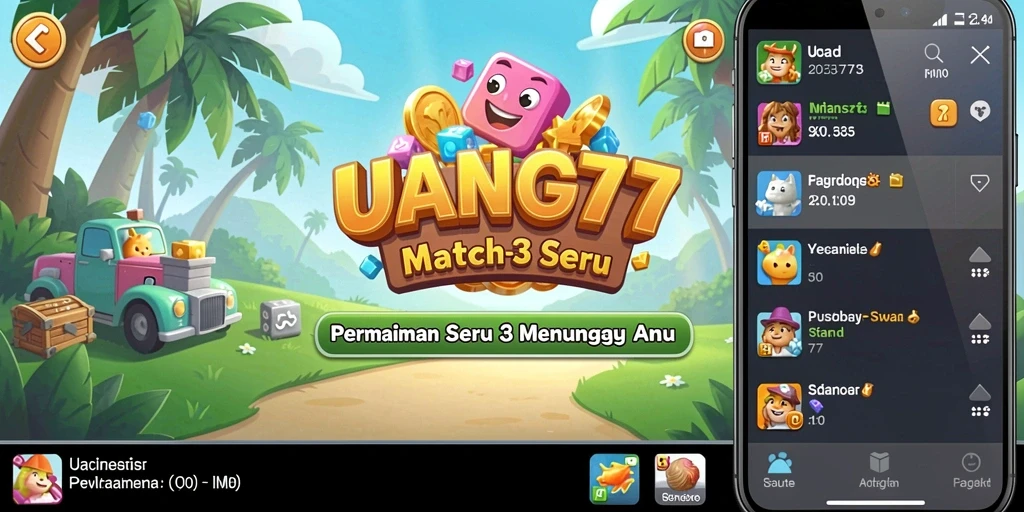 Gameplay seru UANG77 dengan elemen Match-3 yang berwarna-warni.