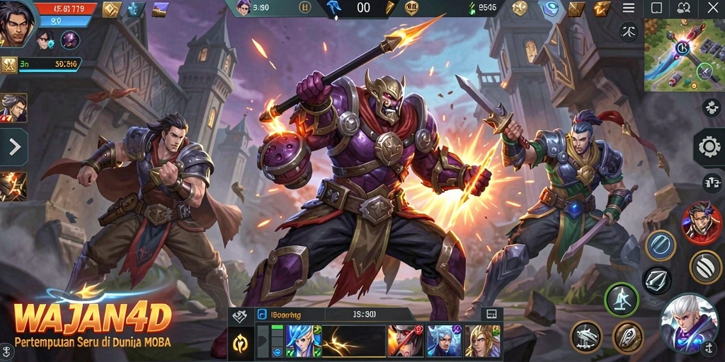 Screenshot gameplay WAJAN4D menampilkan aksi pertempuran seru.